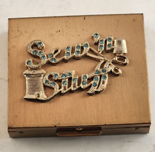 Sew 'n Stuff Vintage Gold Colored Metal Sewing Kit With Rhinestones Florida 3