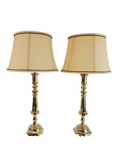 Pair Vintage Solid Brass Candlestick Table Lamps picture