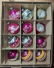 Vintage Shiny Lustre-Brite Christmas Ornaments w/ Box Stencil Indent Mercury picture