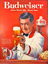 1961 Budweiser Beer Print Ad Served On Tap at Tavern with Budweiser Lamp picture