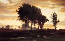 Art Oil painting George-Inness-Landscape-sunset with village houses trees canvas picture