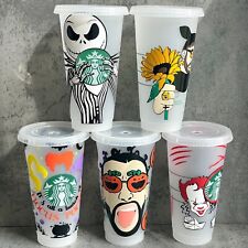 5-pc, Starbucks Reusable Clear-Frost Cold Cup 24oz Funny Stickers w/ Lid & Straw picture