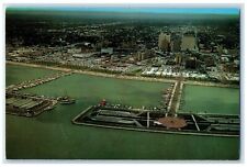 c1950 Aerial View T-Head Boat Basin Sea Wall Downtown Corpus Christi TX Postcard picture