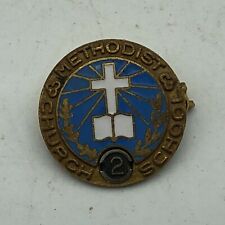 Methodist Church + School Pin 2 Year Member Pin Lapel Pin Patented Vintage picture