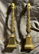 PAIR Vintage Brass Decorator Mid Century Regency Tulip Table Lamps nice quality picture