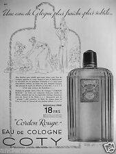 1934 COTY RED CORDON EAU DE COLOGNE PRESS ADVERTISEMENT STILLIGOUTTE BOTTLE picture