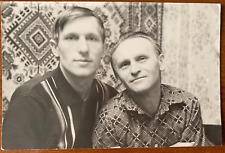 Gentle couple of men cuddling Beautiful guys Gay interest Vintage photo picture