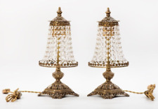 PAIR VINTAGE SPANISH FRENCH GLASS CRYSTAL BRASS BEDSIDE TABLE LAMPS picture