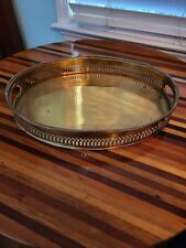 Vintage Mottahedeh Matte Brass Cut Work Oval Handles Fruits Services Tray  picture
