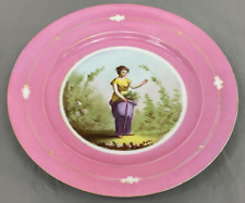 Sevres Porcelain Girl Cabinet Plate ANTIQUE c. 1820 French Hand Painted Pink  picture