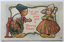 Antique 1913 Meeryboy And Girl Holly Wreath Berries Posted Postcard picture