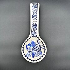 2001 Diane Fish Delft Spoon Rest Stoneware Blue & White Kitchen Wall Hanging picture