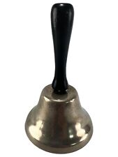 Vintage Traditional Style School Hand Bell Silver-Tone Wood Handle Iron Clapper picture