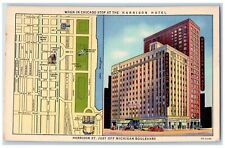 Chicago Illinois IL Postcard Harrison Hotel Building Exterior Roadside c1940's picture