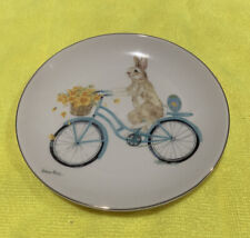 Kathryn White Fine Porcelain 6” Easter Plate Bunny On Bicycle Spring Flowers Egg picture