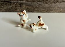 2 Vintage Cat Miniatures Figurines White Brown Kitten Porcelain Or Ceramic picture