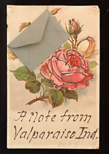 Embossed Postcard A Note From Valparaiso IN Tiny Envelope Roses Glitter    A4 picture
