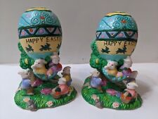 Lot Of 2 Vtg Hoppy Hollow Easter Village Hot Air Balloon 2003 Easter Egg Bunnies picture