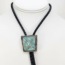 Sterling Silver and Turquoise Channel Inlay Bolo Tie with Long Sterling Tips picture