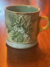 Antique Majolica Mug/Cup Green Leaves Floral Blue Inside picture