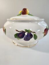 Vintage Teleflora Fruit Pattern Bowl w/ Lid Glossy Ceramic/Gold Rim Thialand picture