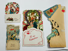 Antique vtg Valentines 40 Lot of (4) German Embossed Diecut Honeycomb Cards Med picture