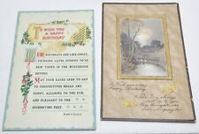 2 Antique Birthday Greetings POSTCARDS Flowers Scenery unposted picture