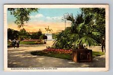 Boston MA-Massachusetts, Public Gardens, Washington Statue, Vintage Postcard picture