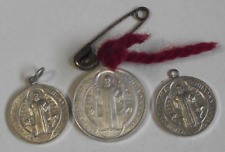 Vtg 3pc lot Patron St Saint Benedict protection from evil pendant charm medal picture