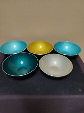 5 Emalox Norway Anodized Aluminum Bowl 4” MCM Green Teal Yellow Silver  picture