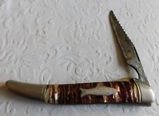 VINTAGE IMPERIAL FISHING LOCK KNIFE AWESOME CANDY STRIPE HANDLES picture