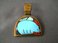 WELLS & SHOWS Southwestern Multi-Stone Bear Inlay Bronze Sterling Silver Pendant picture