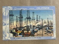 Postcard California CA Greetings Oil Field Drilling Derricks Wells Vintage PC picture