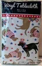 New FOURTH 4th OF JULY VINYL TABLECLOTH 52 x 70 PATRIOTIC DOGS ASSORTED BREEDS picture