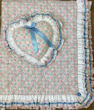 Vintage 80s Handmade Patchwork Calico Cheater Crib Quilt/Pillow 45”x55” picture