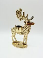 Dept 56 Vintage Brass Reindeer Deer Tapered Candle Holder Christmas Candlestick picture
