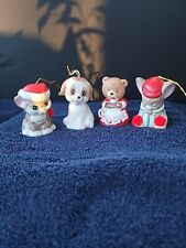 Vtg L'il Chimers Christmas Ornament x 4 JASCO Bear Cat Dog Mouse Porcelain Bell picture