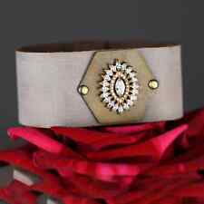 Midsize Leather Cuff with Deluxe Crystal (Vintage Cream) picture