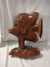 🔥 Vintage Large Angelfish-Tropical Fish Hand Carved Wood Statue 12