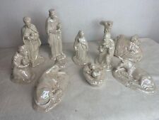 Vintage Glazed Mother of Pearl look Ceramic Nativity Set 9 Pieces/Figurines 1985 picture