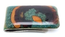 Jade Green, Orange & Amber Resin Money Clip From 1970’s Mexico Vintage picture