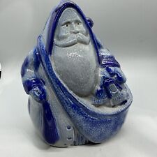 Eldreth Pottery Blue Santa Claus with Gift Bag Figurine Salt Glazed Vintage 1998 picture