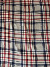 Vintage Wool Blanket  Plaid 42x56 + Fringe Red Navy Grey Beige picture