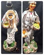 Vintage Native American Woman Baby Papoose Chalkware Lamp Basket of Maize Jug picture