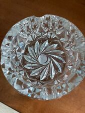Vintage Lead Crystal Ashtray Round Clear Cut Glass Heavy 6.25