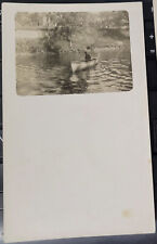 Vinatge RPPC Postcard Person in Row Boat Real Photo VELOX Stampbox picture