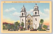 Postcard Arizona Tucson San Augustin Cathedral & Bishop's Residence Vintage picture