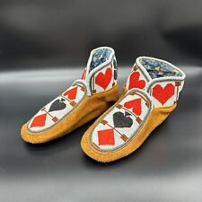 Vintage Moccasins Seed Bead Leather Handmade Card Suits Black Red Bright Colored picture