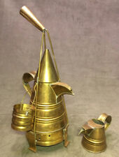 Vintage middle eastern bedouin Brass Tin coffee pot dallah with warmer 4pc Set picture