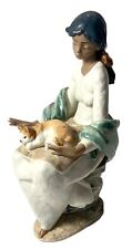 Vintage 1994 Lladro Daisa 2295 Women Girl Lady With Resting Cat, 11” picture